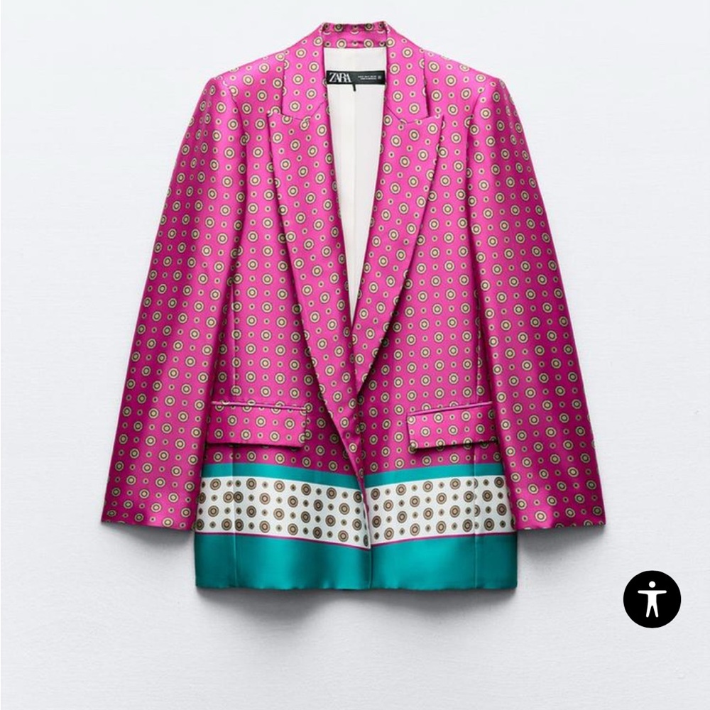 Zara Pink and Teal Patterned Blazer - Picture 1 of 5